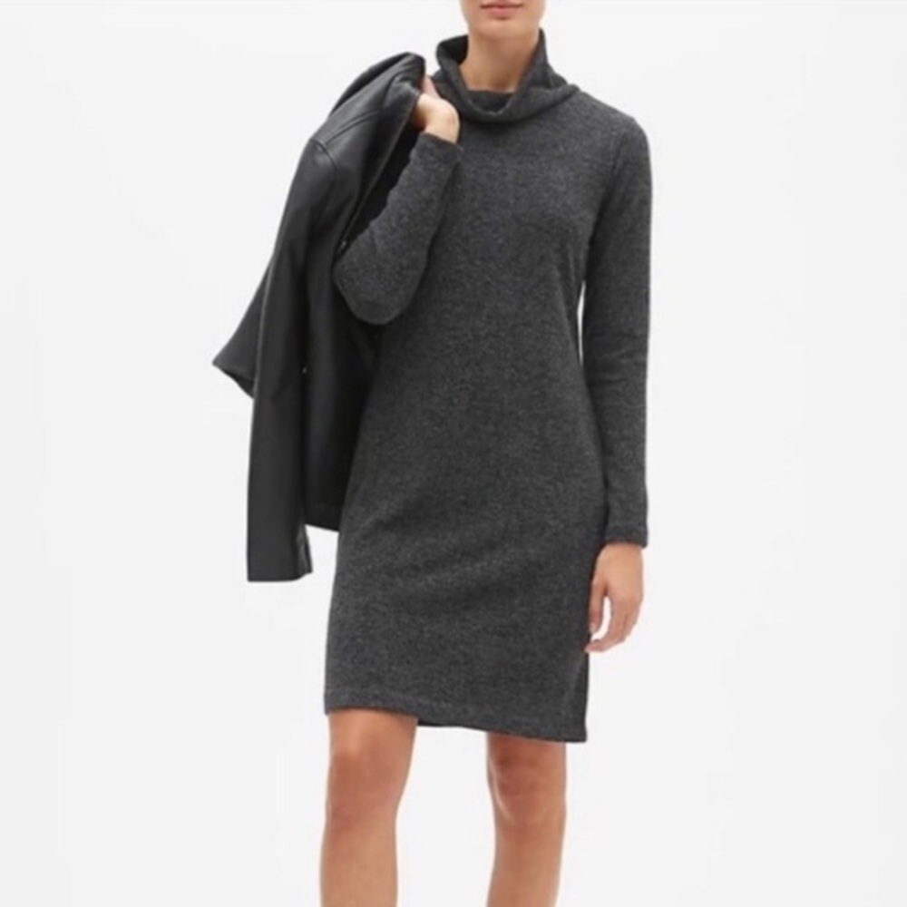 BANANA REPUBLIC Turtleneck Sweater Dress Marled Grey